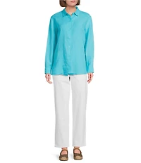 Eileen Fisher Organic Linen Handkerchief Classic Collar Button Front Long Sleeve Shirt
