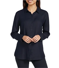 Eileen Fisher Organic Linen Handkerchief Classic Collar Button Front Long Sleeve Shirt