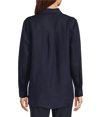 Eileen Fisher Organic Linen Handkerchief Classic Collar Button Front Long Sleeve Shirt