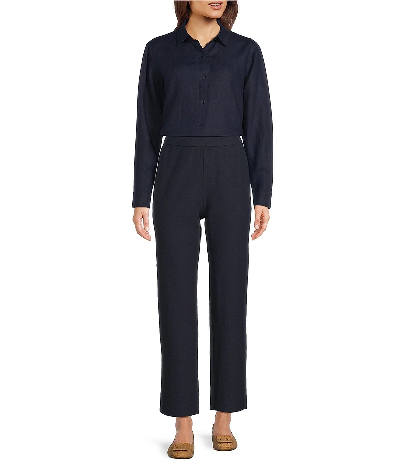 Eileen Fisher Organic Linen Handkerchief Classic Collar Button Front Long Sleeve Shirt