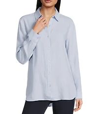 Eileen Fisher Organic Linen Handkerchief Classic Collar Button Front Long Sleeve Shirt