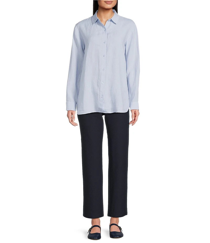 Eileen Fisher Organic Linen Handkerchief Classic Collar Button Front Long Sleeve Shirt