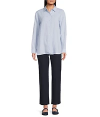 Eileen Fisher Organic Linen Handkerchief Classic Collar Button Front Long Sleeve Shirt