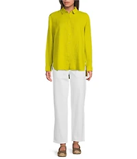 Eileen Fisher Organic Linen Handkerchief Classic Collar Button Front Long Sleeve Shirt