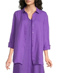 Eileen Fisher Organic Linen Handkerchief Classic Collar Button Front Long Sleeve Shirt