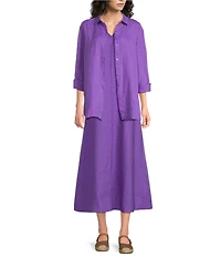 Eileen Fisher Organic Linen Handkerchief Classic Collar Button Front Long Sleeve Shirt
