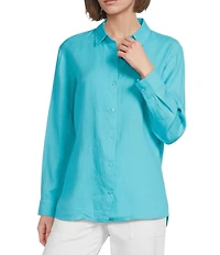 Eileen Fisher Organic Linen Handkerchief Classic Collar Button Front Long Sleeve Shirt
