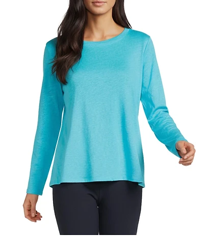 Eileen Fisher Organic Linen Jersey Knit Crew Neck Long Sleeve Tee