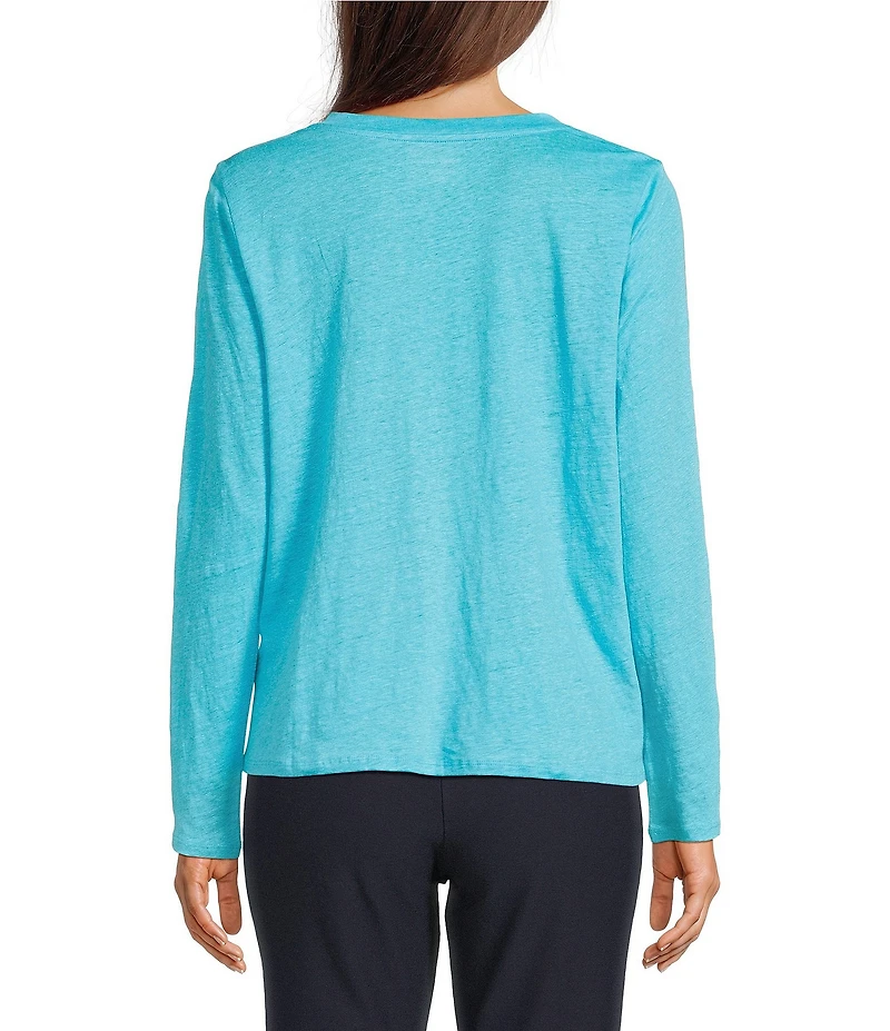 Eileen Fisher Organic Linen Jersey Knit Crew Neck Long Sleeve Tee