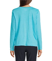 Eileen Fisher Organic Linen Jersey Knit Crew Neck Long Sleeve Tee
