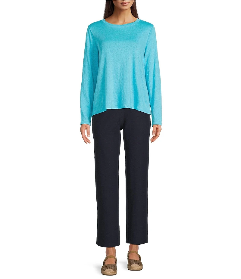 Eileen Fisher Organic Linen Jersey Knit Crew Neck Long Sleeve Tee