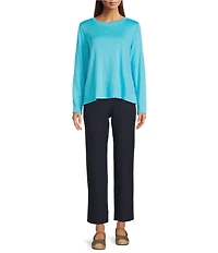 Eileen Fisher Organic Linen Jersey Knit Crew Neck Long Sleeve Tee