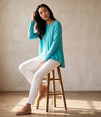 Eileen Fisher Organic Linen Jersey Knit Crew Neck Long Sleeve Tee