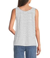Eileen Fisher Organic Linen Jersey Stripe Print Scoop Neck Sleeveless Tank