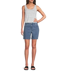 Eileen Fisher Organic Linen Jersey Stripe Print Scoop Neck Sleeveless Tank