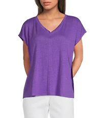 Eileen Fisher Organic Linen Jersey V-Neck Cap Sleeve Top