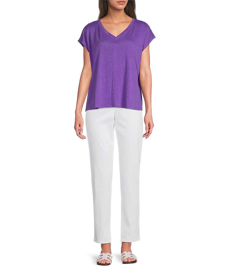 Eileen Fisher Organic Linen Jersey V-Neck Cap Sleeve Top