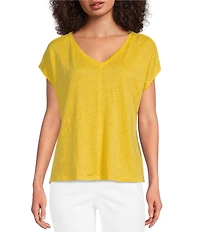 Eileen Fisher Organic Linen Jersey V-Neck Cap Sleeve Top
