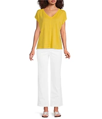 Eileen Fisher Organic Linen Jersey V-Neck Cap Sleeve Top