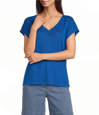 Eileen Fisher Organic Linen Jersey V-Neck Cap Sleeve Top