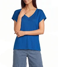 Eileen Fisher Organic Linen Jersey V-Neck Cap Sleeve Top