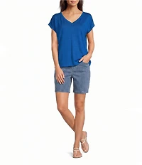 Eileen Fisher Organic Linen Jersey V-Neck Cap Sleeve Top