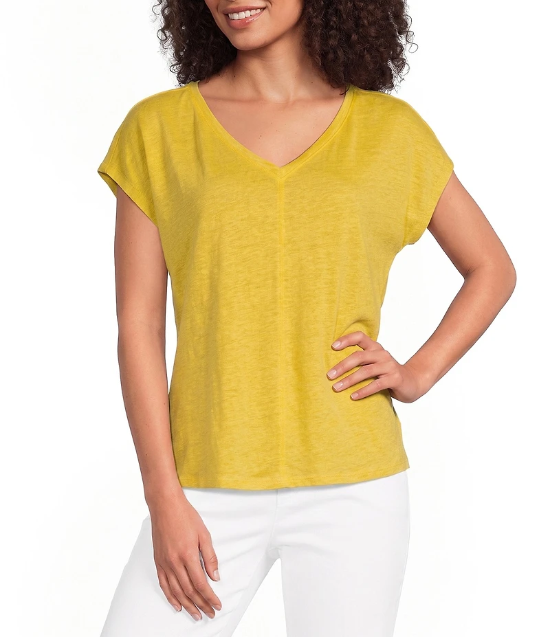 Eileen Fisher Organic Linen Jersey V-Neck Cap Sleeve Top