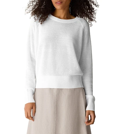 Eileen Fisher Organic Linen Knit Crew Neck Long Sleeve Sweater