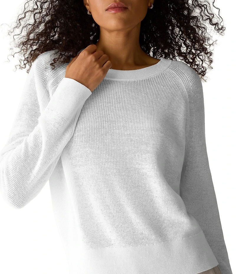 Eileen Fisher Organic Linen Knit Crew Neck Long Sleeve Sweater