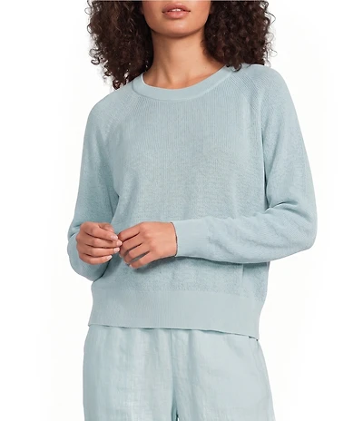 Eileen Fisher Organic Linen Knit Crew Neck Long Sleeve Sweater