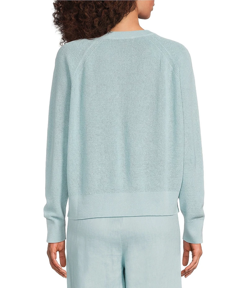 Eileen Fisher Organic Linen Knit Crew Neck Long Sleeve Sweater