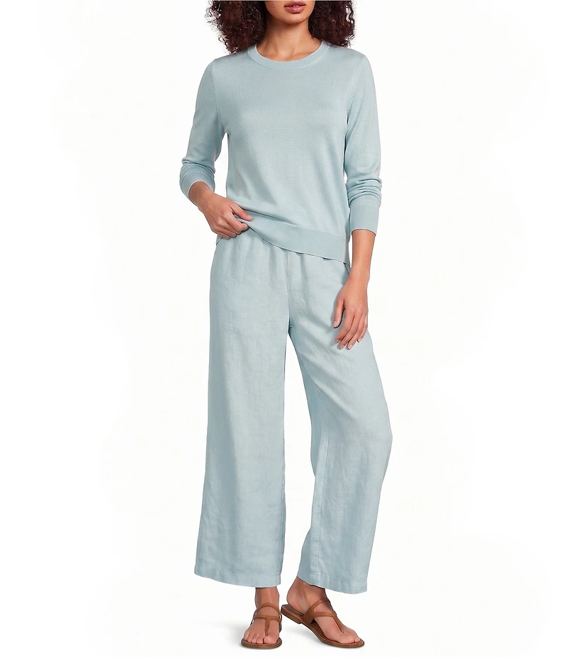 Eileen Fisher Organic Linen Knit Crew Neck Long Sleeve Sweater
