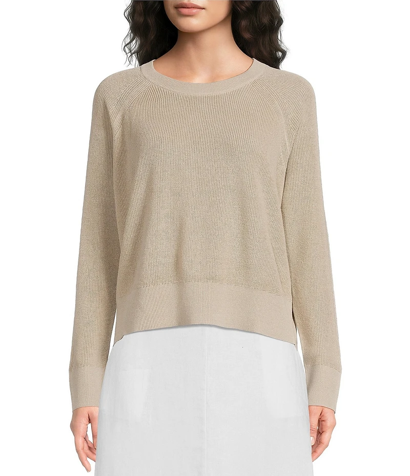 Eileen Fisher Organic Linen Knit Crew Neck Long Sleeve Sweater