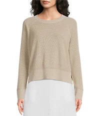 Eileen Fisher Organic Linen Knit Crew Neck Long Sleeve Sweater