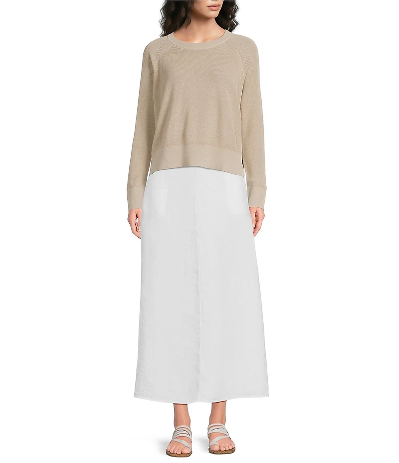 Eileen Fisher Organic Linen Knit Crew Neck Long Sleeve Sweater