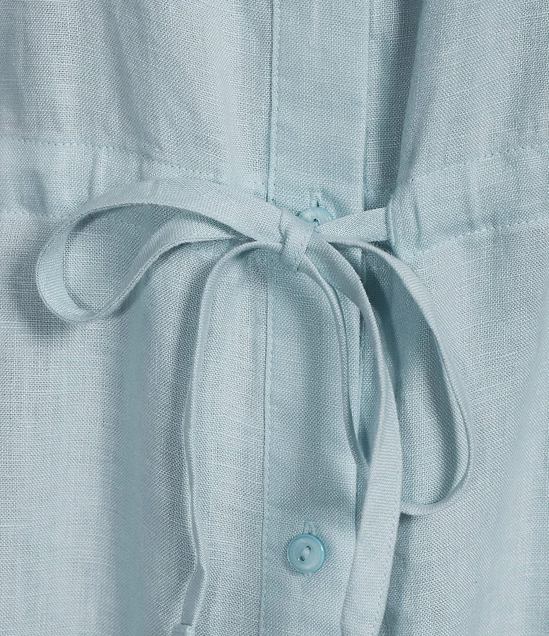 Eileen Fisher Organic Linen Mandarin Split V-Neck Long Sleeve Shirt Midi Dress