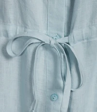 Eileen Fisher Organic Linen Mandarin Split V-Neck Long Sleeve Shirt Midi Dress