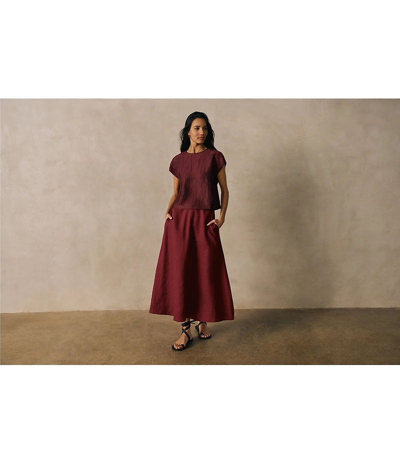 Eileen Fisher Organic Linen Midi A-Line Full Skirt
