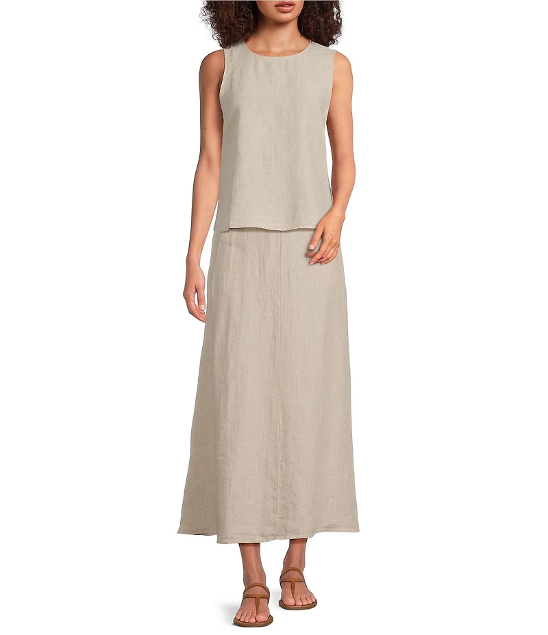 Eileen Fisher Organic Linen Midi A-Line Full Skirt