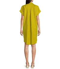 Eileen Fisher Organic Linen Notch Collar Cap Sleeve Shirtdress