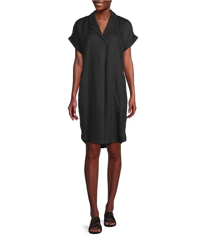 Eileen Fisher Organic Linen Notch Collar Cap Sleeve Shirtdress