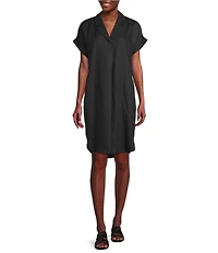 Eileen Fisher Organic Linen Notch Collar Cap Sleeve Shirtdress