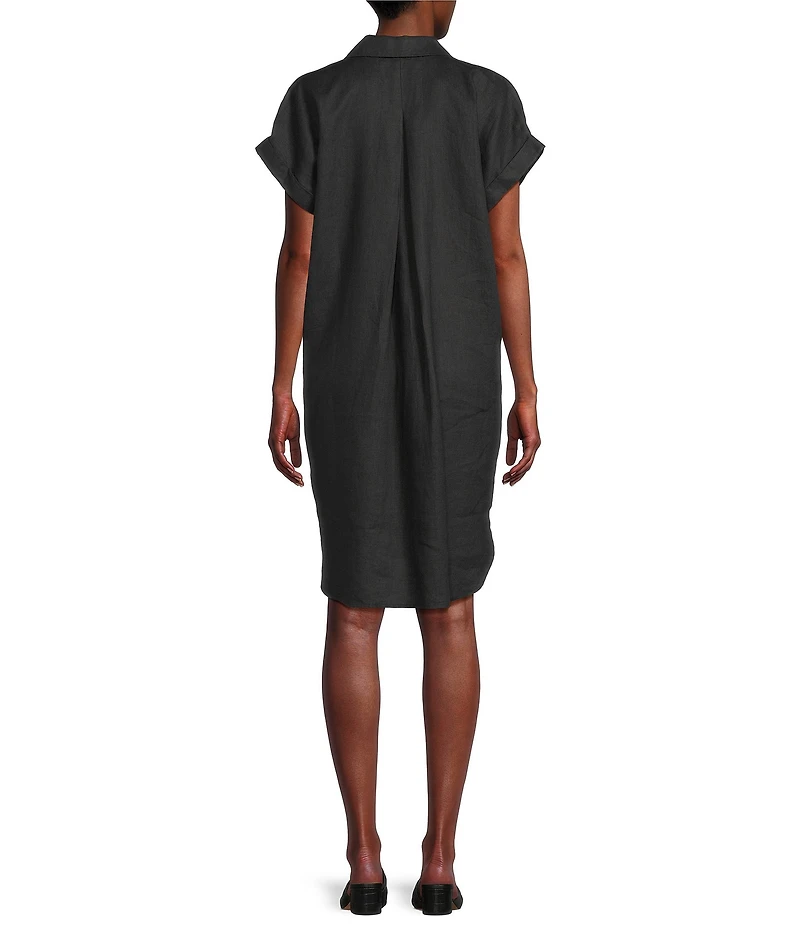 Eileen Fisher Organic Linen Notch Collar Cap Sleeve Shirtdress