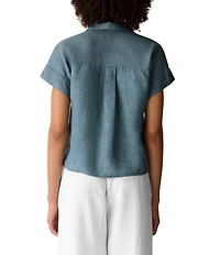 Eileen Fisher Organic Linen Notch Collar Short Sleeve Button Front Shirt