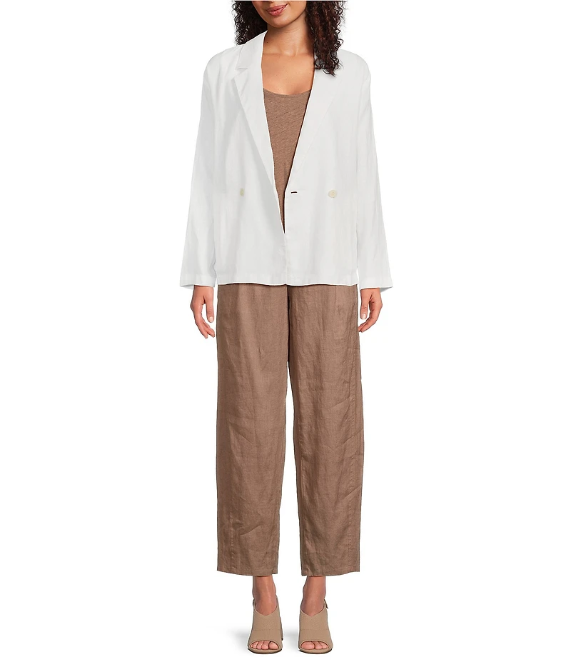 Eileen Fisher Organic Linen Notch Lapel Long Sleeve Double Breasted Blazer