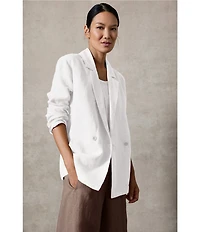 Eileen Fisher Organic Linen Notch Lapel Long Sleeve Double Breasted Blazer