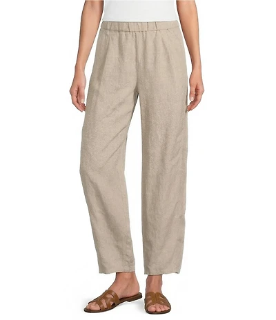Eileen Fisher Organic Linen Pleated Lantern Straight Leg Ankle Pants