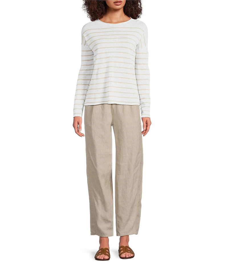 Eileen Fisher Organic Linen Pleated Lantern Straight Leg Ankle Pants