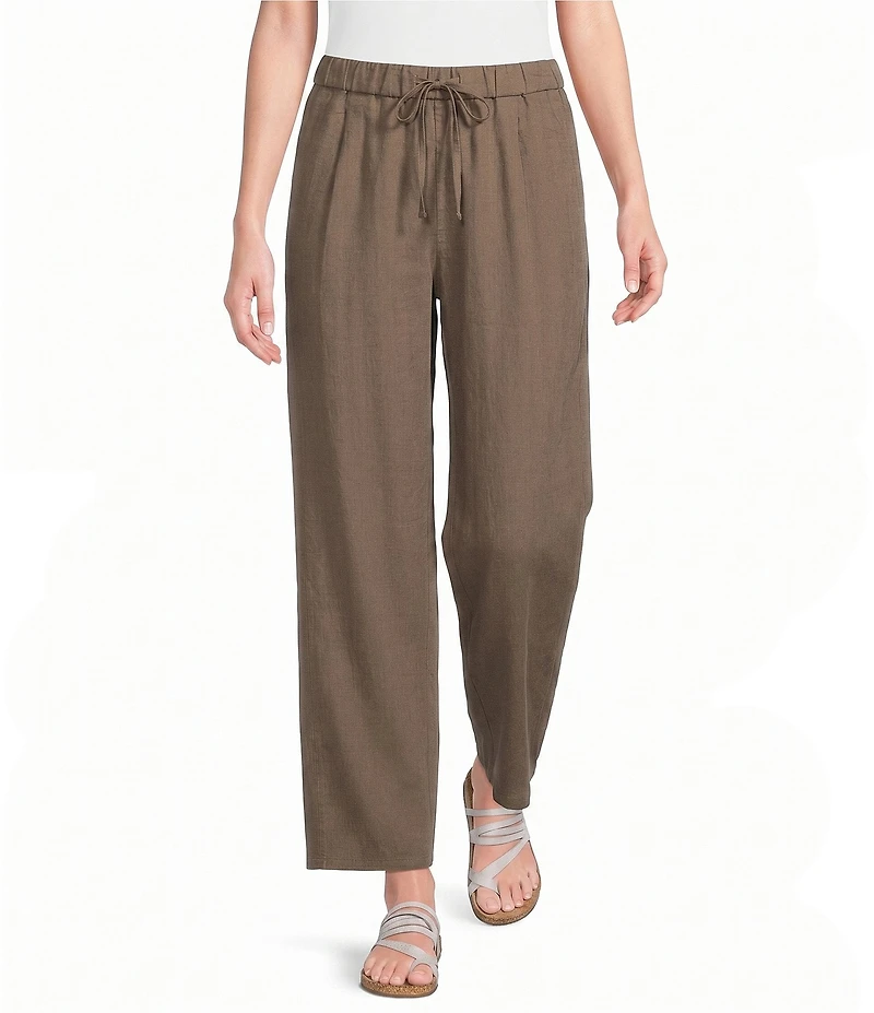 Eileen Fisher Organic Linen Pleated Lantern Straight Leg Ankle Pants