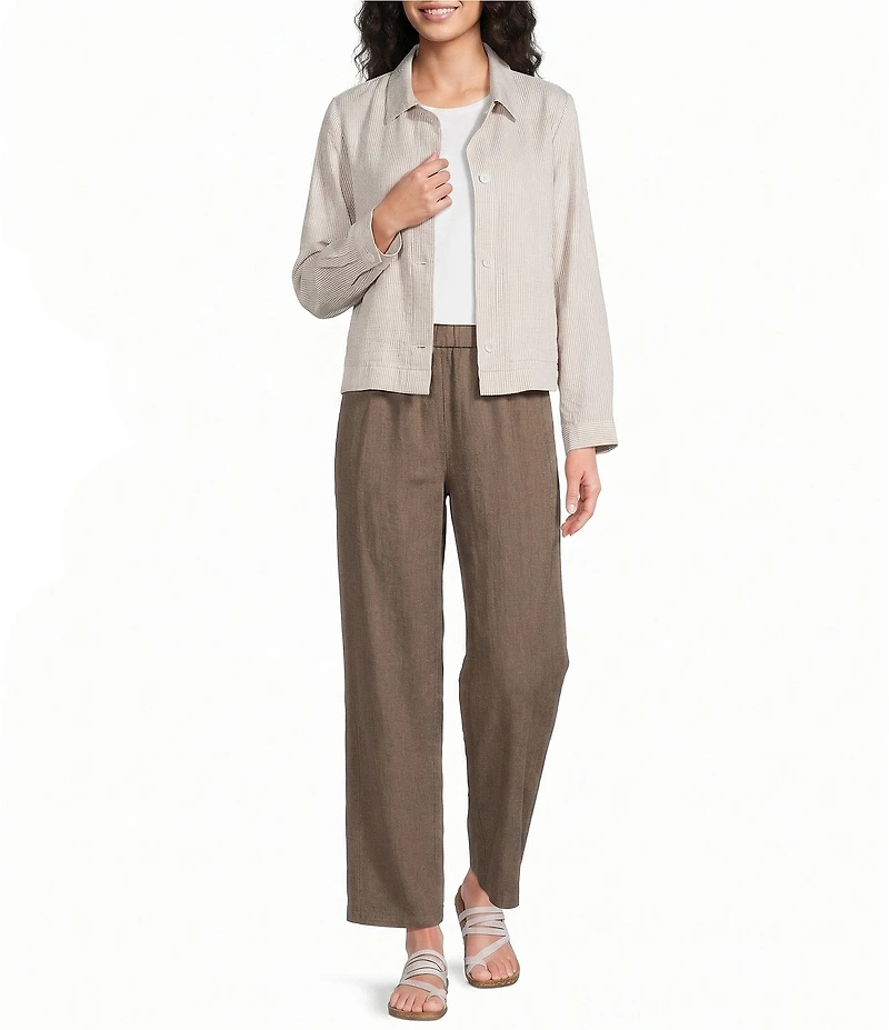 Eileen Fisher Organic Linen Pleated Lantern Straight Leg Ankle Pants